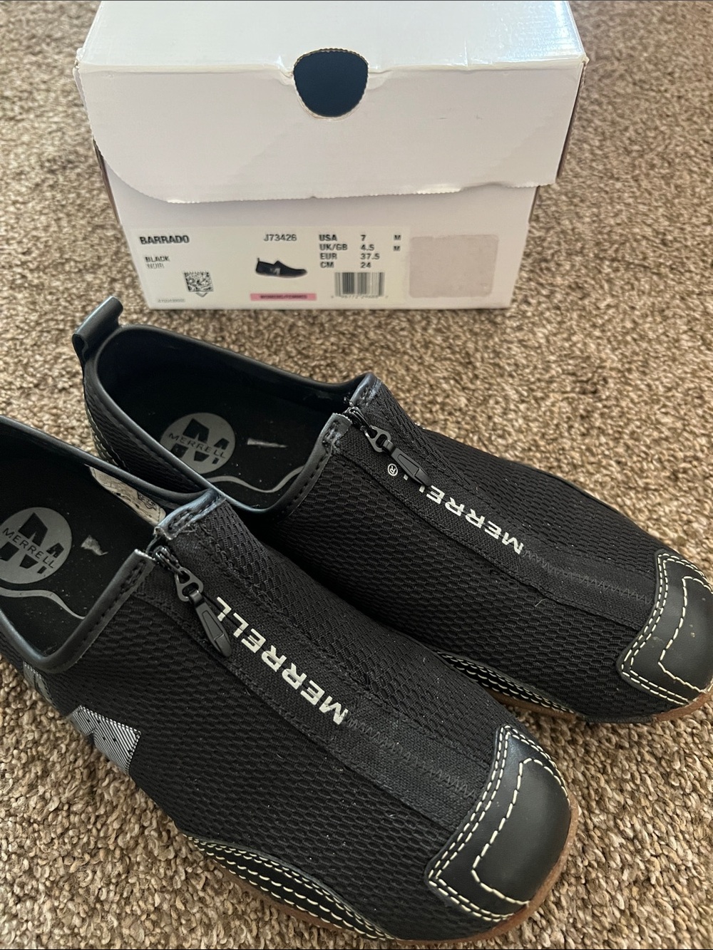 Merrell Black Mesh Zip-Front Slip-On Loafers